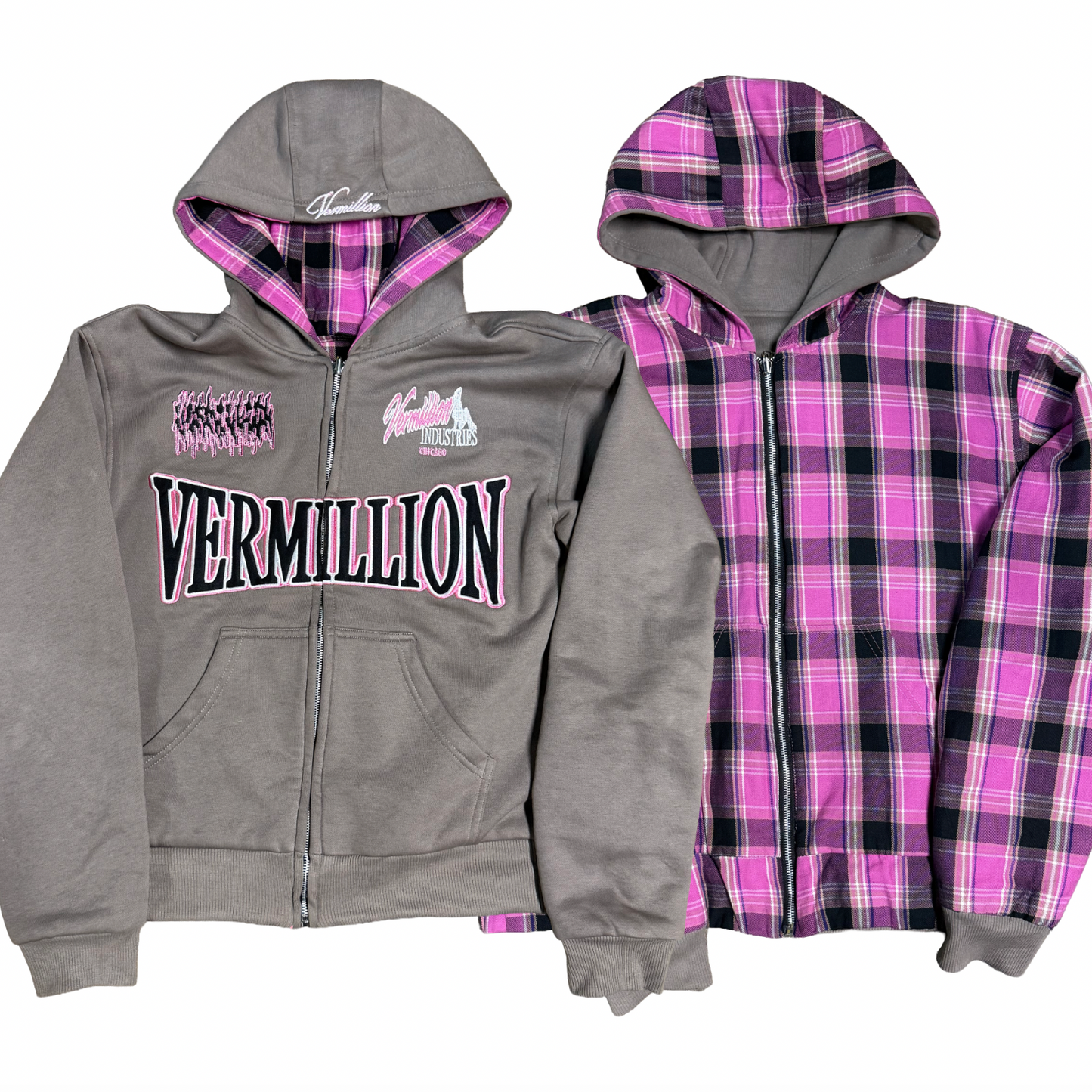 PINK PLAID REVERSIBLE ZIPUP
